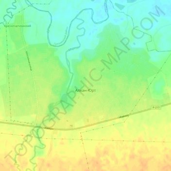 Топографическая карта Алхан-Юрт, высота, рельеф
