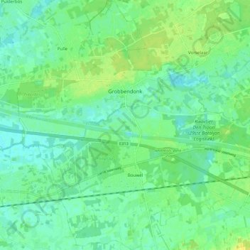 Топографическая карта Grobbendonk, высота, рельеф
