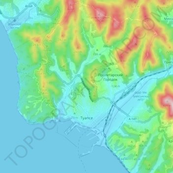 Топографическая карта Туапсе, высота, рельеф