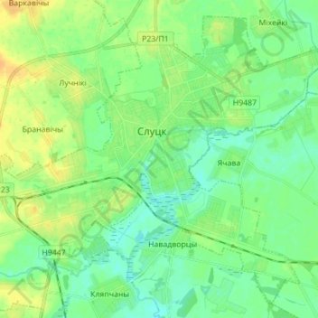 Топографическая карта Слуцк, высота, рельеф