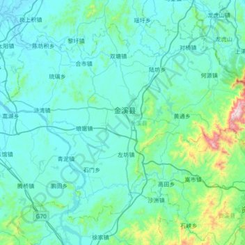 Топографическая карта 金溪县, высота, рельеф