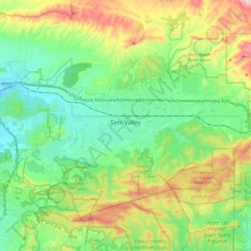 Топографическая карта Simi Valley, высота, рельеф