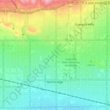 Топографическая карта Northridge, высота, рельеф