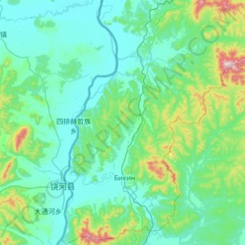 Топографическая карта Бикинский район, высота, рельеф