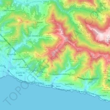 Топографическая карта Levante, высота, рельеф