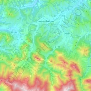 Топографическая карта Lanne-en-Barétous, высота, рельеф