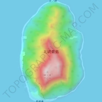 Топографическая карта 北硫黄島, высота, рельеф