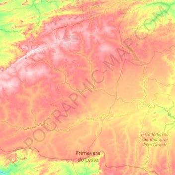 Топографическая карта Primavera do Leste, высота, рельеф
