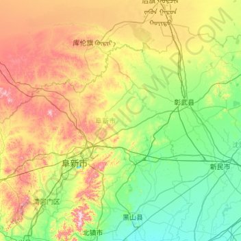 Топографическая карта 阜新市, высота, рельеф
