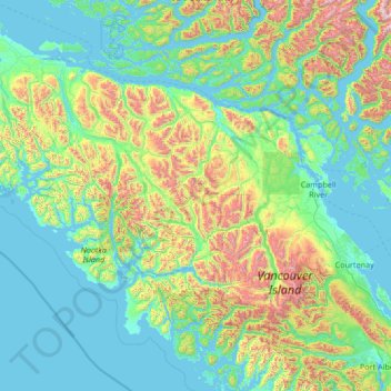 Топографическая карта Area A (Kyuquot/Nootka/Sayward), высота, рельеф