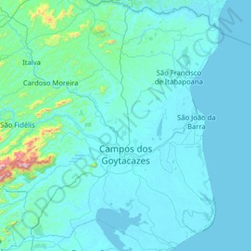 Топографическая карта Campos dos Goytacazes, высота, рельеф