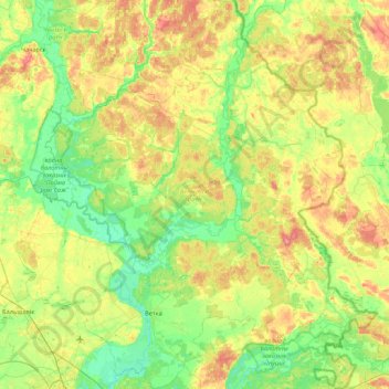 Топографическая карта Ветковский район, высота, рельеф