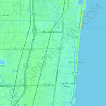 Топографическая карта Deerfield Beach, высота, рельеф