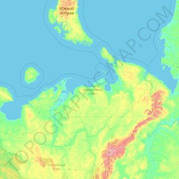 Топографическая карта Ненецкий автономный округ, высота, рельеф
