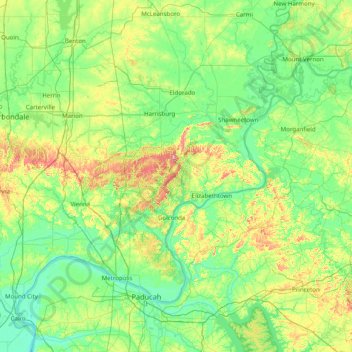 Топографическая карта Shawnee National Forest, высота, рельеф