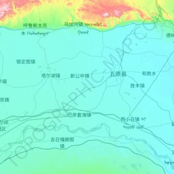 Топографическая карта 五原县, высота, рельеф