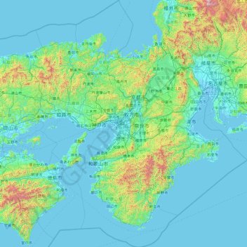 Топографическая карта 近畿地方, высота, рельеф