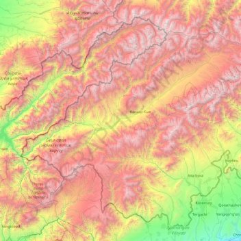 Топографическая карта Чаткальский район, высота, рельеф