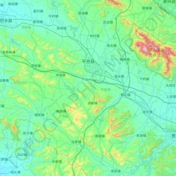 Топографическая карта Pingyi County, высота, рельеф
