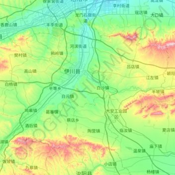 Топографическая карта 伊川县, высота, рельеф