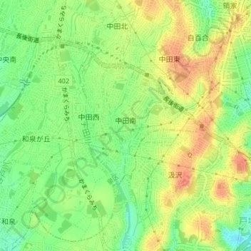 Топографическая карта 中田南, высота, рельеф