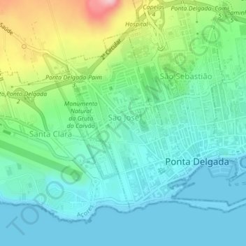 Топографическая карта Ponta Delgada, высота, рельеф