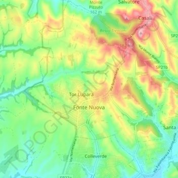 Топографическая карта Fonte Nuova, высота, рельеф