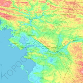Топографическая карта Loire-Atlantique, высота, рельеф
