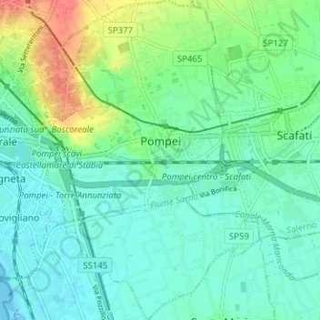 Топографическая карта Pompei, высота, рельеф