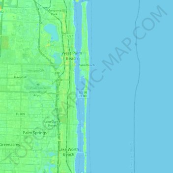 Топографическая карта Palm Beach, высота, рельеф