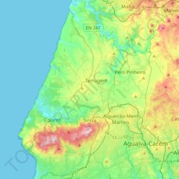 Топографическая карта Sintra, высота, рельеф