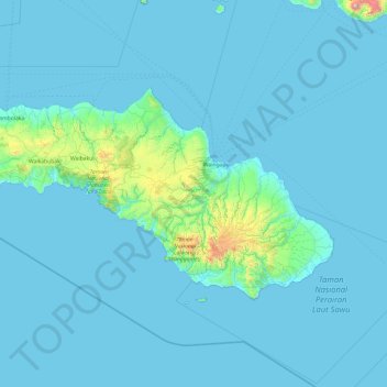Топографическая карта Sumba, высота, рельеф