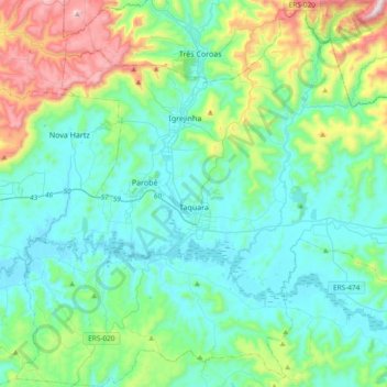 Топографическая карта Taquara, высота, рельеф