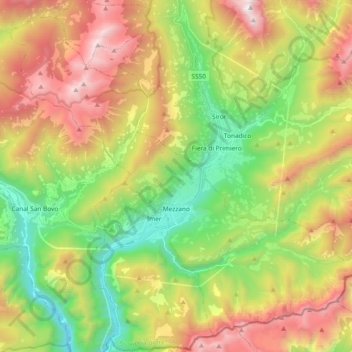 Топографическая карта Mezzano, высота, рельеф