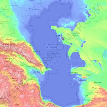 Топографическая карта Каспийское море, высота, рельеф