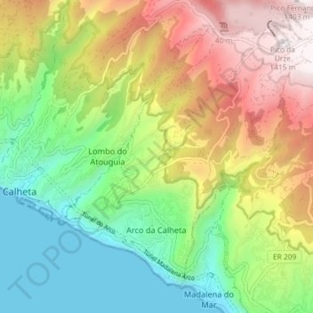 Топографическая карта Arco da Calheta, высота, рельеф