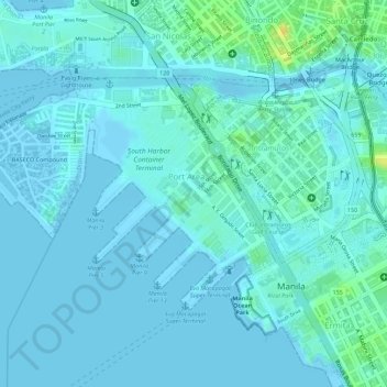 Топографическая карта Port Area, высота, рельеф