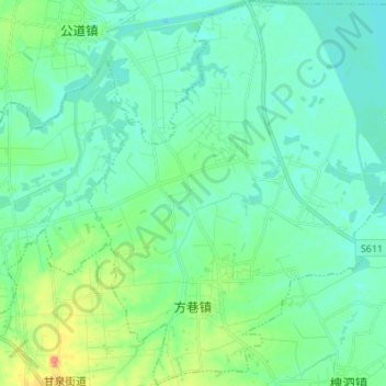 Топографическая карта 方巷镇, высота, рельеф