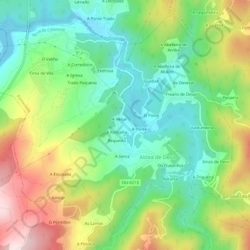 Топографическая карта Pontedeva, высота, рельеф