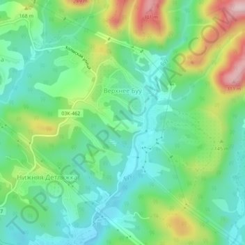 Топографическая карта Верхнее Буу, высота, рельеф