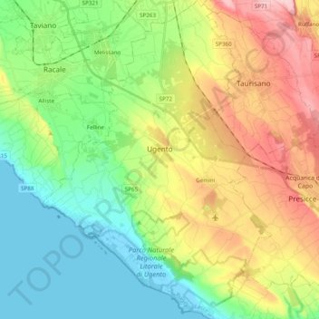 Топографическая карта Ugento, высота, рельеф