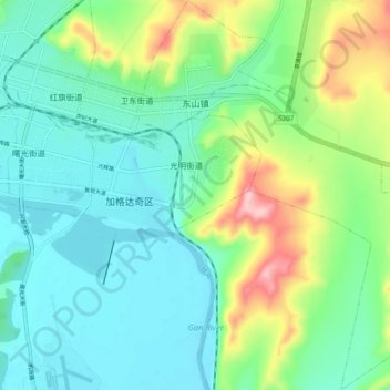 Топографическая карта 东山镇, высота, рельеф