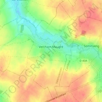 Топографическая карта Verchain-Maugré, высота, рельеф