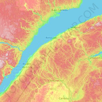 Топографическая карта Bas-Saint-Laurent, высота, рельеф