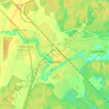 Топографическая карта городское поселение Чудово, высота, рельеф