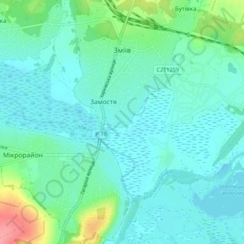 Топографическая карта Змиёв, высота, рельеф