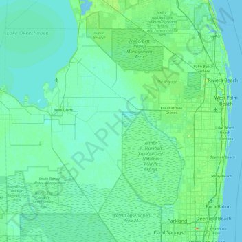 Топографическая карта Palm Beach County, высота, рельеф