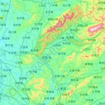 Топографическая карта 浏阳市, высота, рельеф