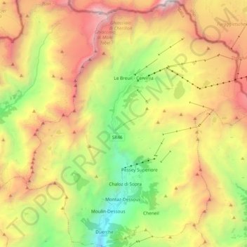 Топографическая карта Valtournenche, высота, рельеф