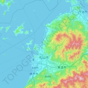 Топографическая карта Мацуяма, высота, рельеф